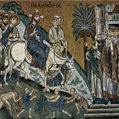 Jézus bevonulása Jeruzsálembe, a palermói Capella Palatina mozaikján