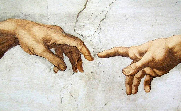 Isten és Ádám keze Michelangelo: Ádám teremtése freskóján